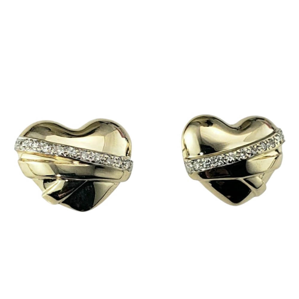14 Karat Yellow Gold and Diamond Heart Stud Earrings #21972